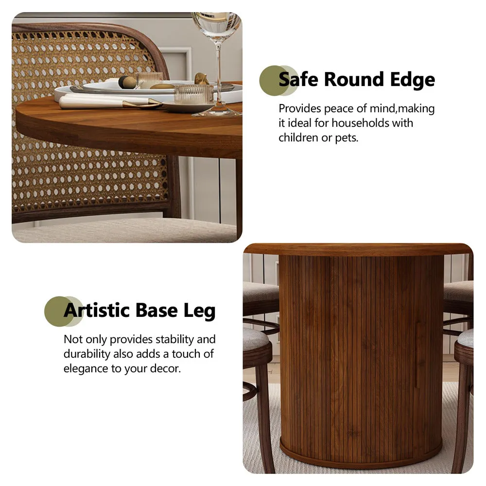 47 inch Round Kitchen Dining Table for 4 with 2-Layer Storage Shelf and Wood Slide Door