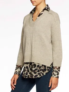 Brochu Walker - V-Neck Printed Layered Pullover in Light Chia Print