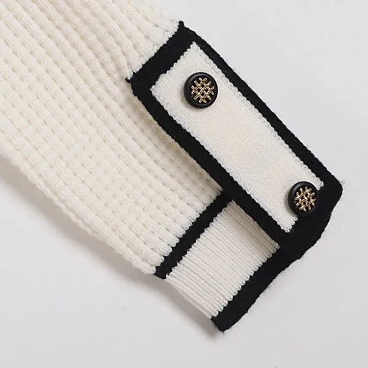 Chic Colorblock Pockets Crop Knit Cardigan Sweater